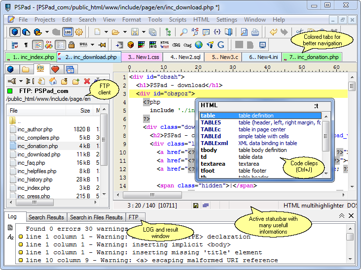 PSPad editor is a programmers editor supporting multiple syntax  highlighting.